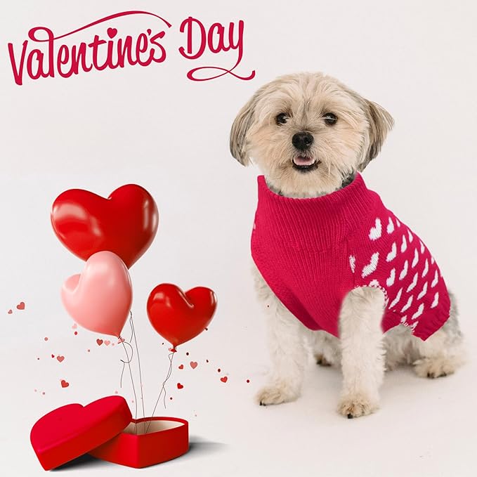 GOYOSWA Valentines Dog Sweater, Dog Valentines Clothes Outfit Knitted Sweaters for Small Medium Large Dogs Pets (Rose Red Heart, Large)