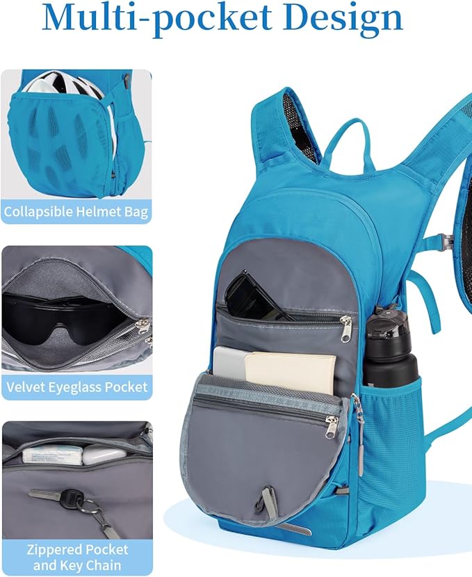 Hydration Backpack with 2L Water Bladder, Hiking Water Backpack for Men Women with Phone Pocket and Helmet Holder