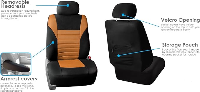 FH Group Automotive Car Seat Covers Full Set Premium 3D Air Mesh Front Seat Covers, Airbag Compatible & Split Bench Cover Universal Fit Interior Accessories for Cars Trucks and SUVs - Orange