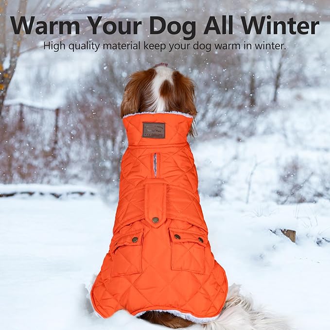 KYEESE Dog Coat Windproof Dog Coats for Small Dogs Thick Pets Clothes with Pocket Waterproof Dogs Jacket with Fleece Lined Warm Pet Winter Puffer Coat with Leash Hole Soft Pet Sweater for Cold Weather