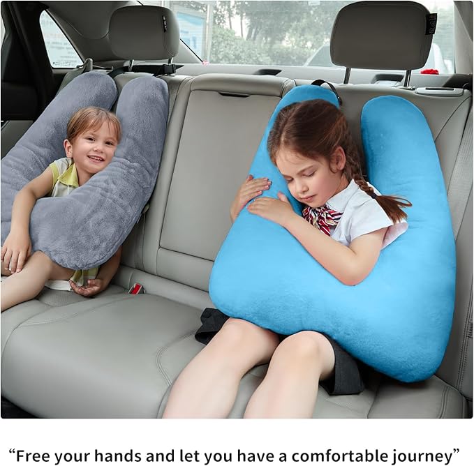 Travel Pillow, Car Pillow for Kids, Car Seat Pillow for Adults, Kids Travel Pillow, Support Head and Neck on Road Trips, Long Car Ride Essentials, Grey