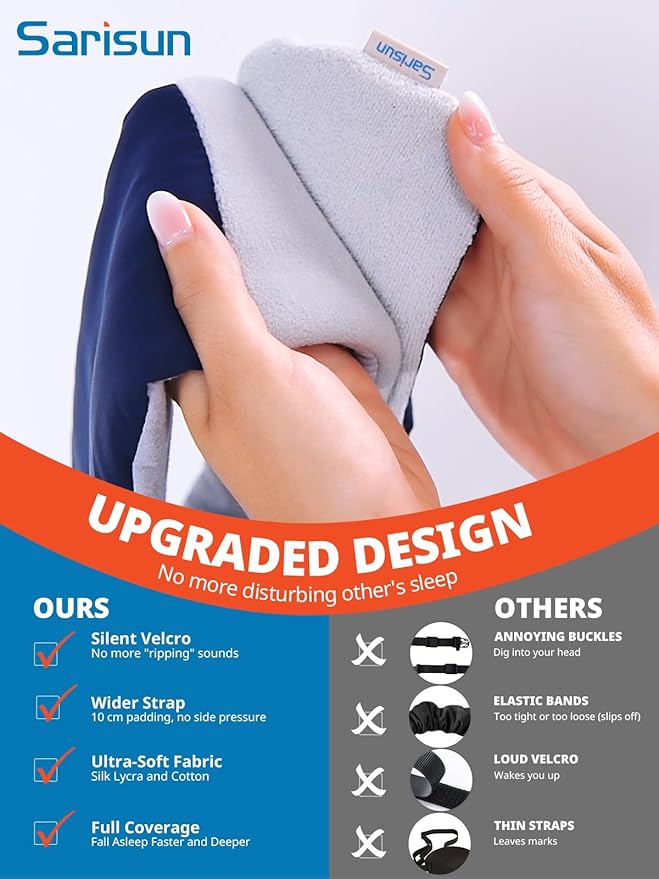 Sleep Mask, Eye Mask for Sleeping, Upgrade Ultra-Soft Blackout Eye Cover for Women Men, Wider Adjustable Strap for Side Sleeper, Travel, Nap, Yoga, Relief Eye, Navy Blue