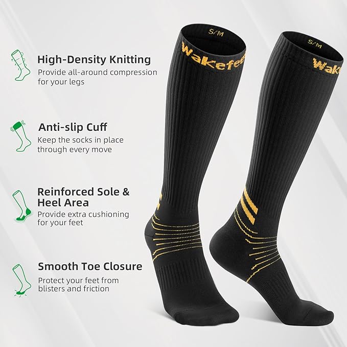 Wakefeet Compression Socks for Women Men 3 Pairs, Compression Stockings, Fragrance Flight Socks for Travelling Sitting