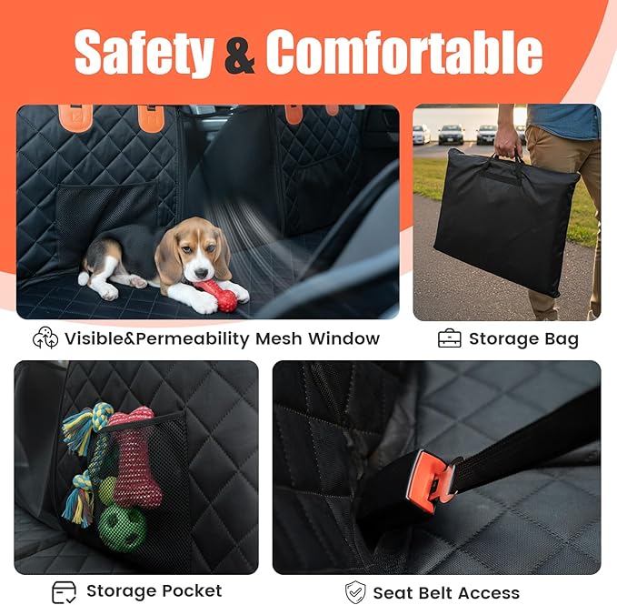 Egles Dog Car Seat Cover Backseat Protector Hard Bottom Extender for Large Dogs, 600D Waterproof Scratch Proof Nonslip Quick Install with Foldable Bag, Pet Hammock for SUV Truck Sedan