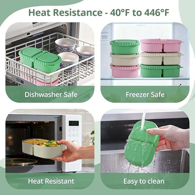 3 Pack Silicone Reusable Snack Containers with Lids - 8 Oz Double Compartment Snackle Box for Kids & Adults, Leakproof Small Divided Dipping Sauce Cup for School, Office, Picnic