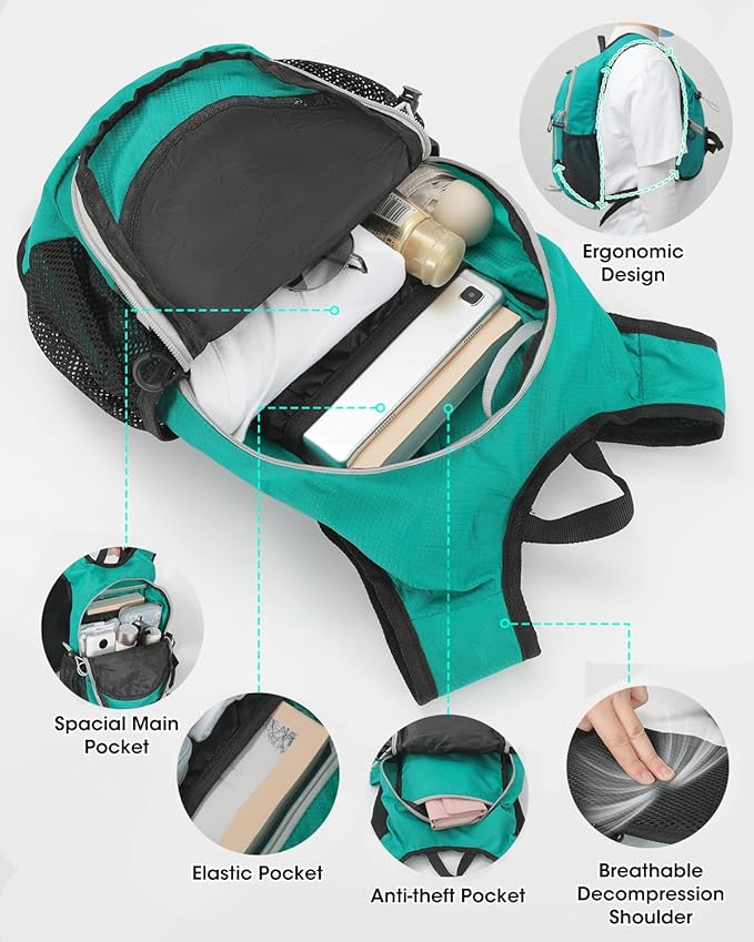 Small Hiking Backpack with Front Phone Holder, Packable Back pack with Chest and Waist Strap, Lightweight Daypack for Women Men