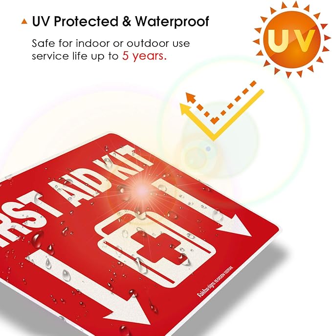 First Aid Kit Sticker, First Aid Kit Sticker Decal for Home, Schools and Business, 4 Pack, 10 x 7 inch Self-Adhesive Vinyl Decal Stickers, Reflective, UV Protected, Waterproof