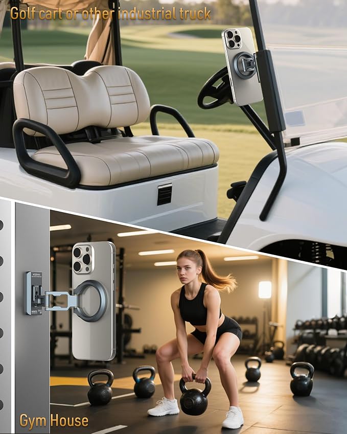 Dual Magnetic Phone Holder Gym Magnetic Stand,Tripod Phone Mount (1/4'' Hole& ARCA-Swiss),Portable Phone Grip for iPhone 12/13/14/15/16/17-Desk/Car/Gym/Golf Cart/Airplane Use Stand (Grey)