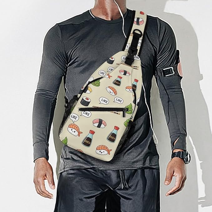 SWEET TANG Chest Bag for Men Women Cute Sushi Sling Shoulder Backpack Fashion Daypack, Outdoor Sport Adjustable Zippered Crossbody Bag with Large Capacity