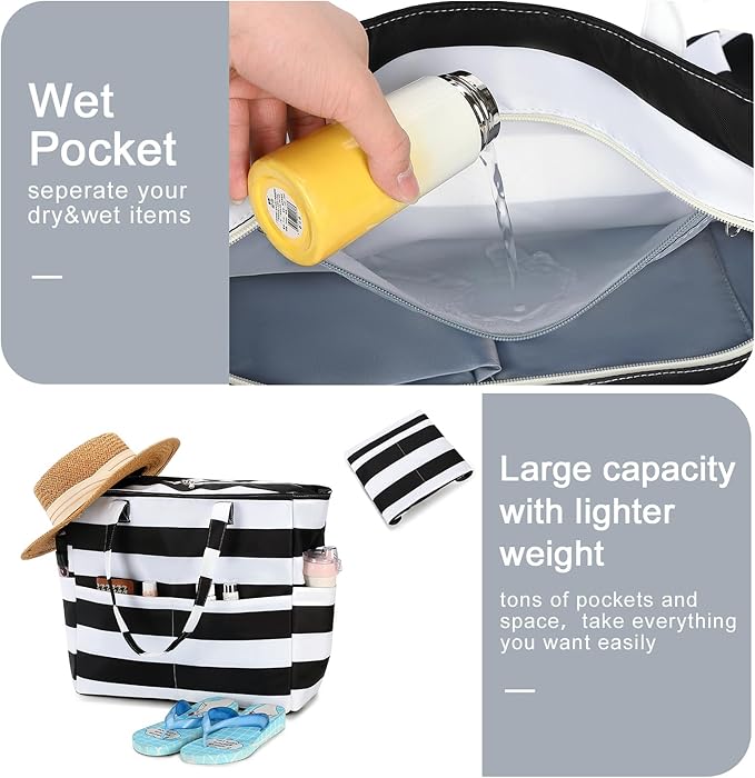 Bluboon Waterproof Beach Tote Pool Bags for Women Ladies Extra Large Carry On Bag With Wet Compartment for Weekender Travel