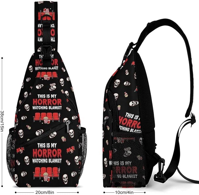 SWEET TANG Fashion Sling Backpack, Lightweight Sling Shoulder Bag, Outdoor Chest Crossbody Bike Gym Runner Daypack with Adjustable Strap for Men Women, Horror Movie Watching Blanket