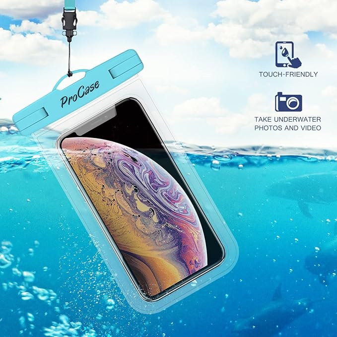 ProCase 2 Pack Waterproof Phone Pouch Case, 7" Universal Underwater Cellphone Dry Bag for iPhone 17 Air 16 15 14 13 Pro Plus Max 12 11, Galaxy S24 S23 S22 Ultra Pixel -Blue/Pink