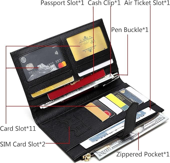 Waterproof Family Passport Organizer with RFID Blocking Genuine Leather Document Holder Card Slots Travel Wallet for Women Men Black (Black)