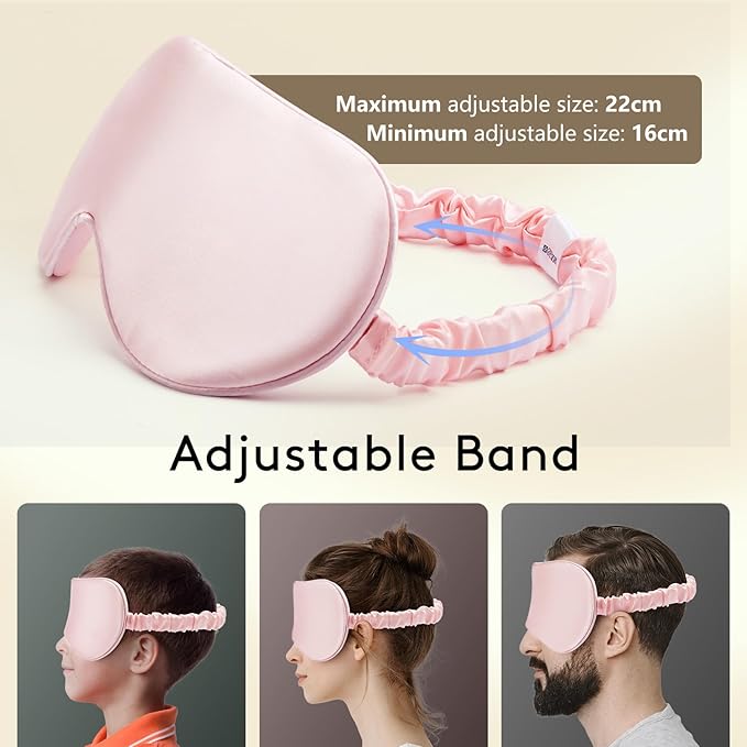 100% Pure 6A Mulberry Pink Silk Sleep Mask for Women and Men, Adjustable Blackout Eye Cover, Breathable Travel Eye Mask for Sleeping, Zero Pressure Comfort