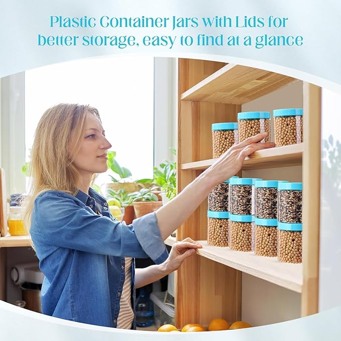 SATINIOR 12 Pack 16 oz Plastic Container Jars with Lids Round Clear Travel Cosmetic Container Slime Jars for Toiletries, Lotion, Cream, Ointments, Makeup, Rhinestone, Samples, Kitchen Storage(Blue)