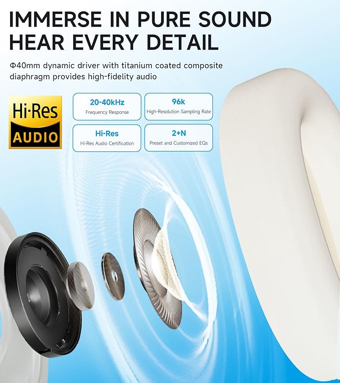 Edifier W800BT Pro Hybrid Active Noise Cancelling Headphones - Hi-Res Audio - AI Call Noise Cancellation - 45H Playtime - Fast Charging - Foldable - Wireless Over-Ear Bluetooth 5.4 Headphones - Ivory