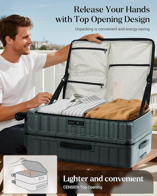 Luggage Sets 2 Pieces, 20/28 Inch PC Hardshell Suitcase with Spinner Wheels, 20 Inch Expandable Clamshell Carry On Luggage and 28 Inch Aluminum Frame Top Opening Checked Luggage (Dark Green)