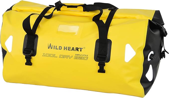 WILD HEART Waterproof Motorcycle Duffel Bag PVC500D Double-bottom With Rope Straps and Inner Pocket 40L 66L 100L for Kayaking, Camping, Boating,Motorcycle