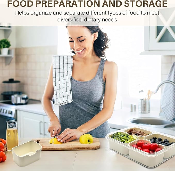 Snackle Box Container, Upgrade Dishwasher,Safe Snack Box for Adult Kids, 4 compartments Plastic Divided Serving Tray with Lid and Handle for Candy, Fruits, Snacks, Nuts,Small,2 Pack