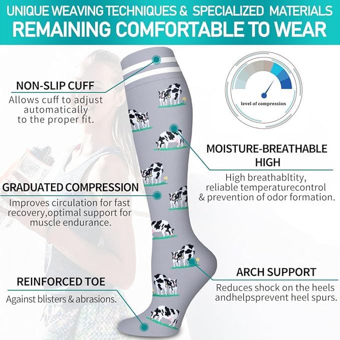 Copper Compression Socks for Women and Men(6 Pairs)-Best Support for Running, Athletic, Nursing, Travel