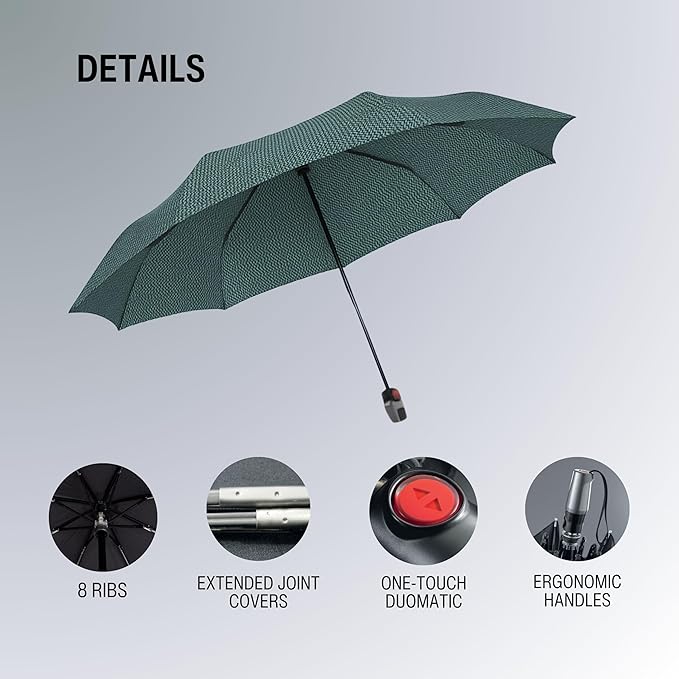 Knirps T.200 Duomatic Compact Rain Umbrella in Elemental Oak – Wind Tunnel Tested to 93 mph, Aluminum Steel Fiberglass Frame, 38in Canopy, OEKO-TEX, High-Performance Automatic Travel Umbrellas