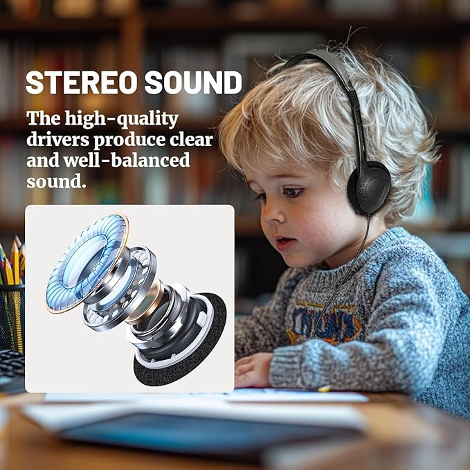 25 Pack Class Set Headphones for Kids Students School Classroom Bulk Earphones Adjustable with 3.5 mm Jack for Library Children Adults(004 Black Headphones)