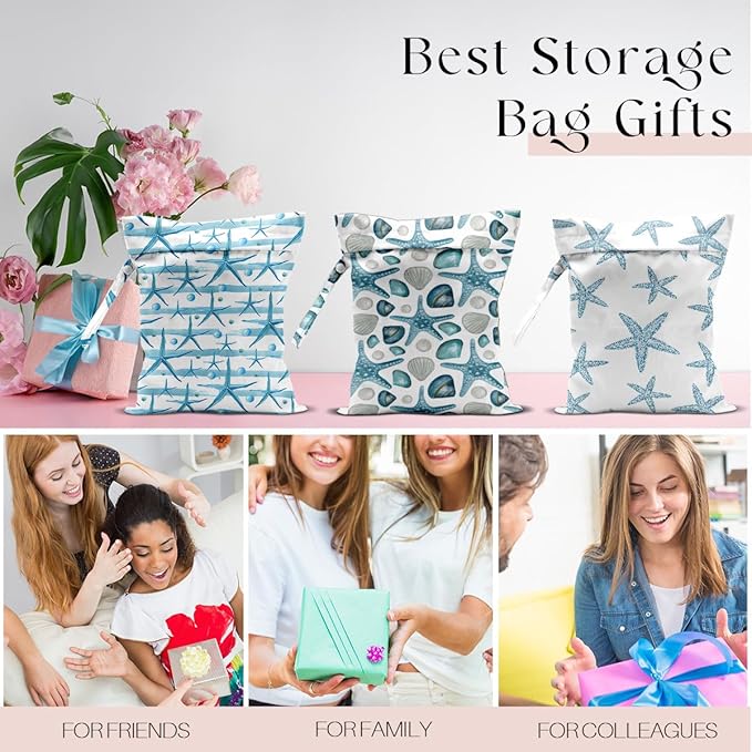 3 Pcs Wet Bag, Wet Dry Bag, Waterproof Bag, Small Laundry Bag, Wet Bag for Pool, Beach, Swimsuit, Makeup Bag, Diapers,Cruise Ship Essentials,Beach Accessories Travel for Women