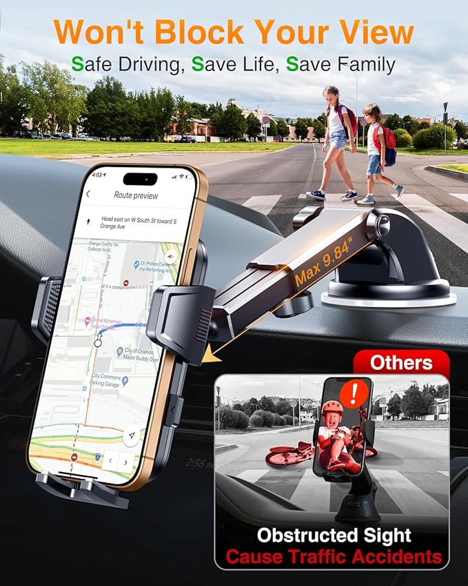 VANMASS 【85+LBS Strongest Suction & Military-Grade Ultimate Car Mount【Patent & Safety Certs】 Cell Phone Holder Truck Stand for GPS Vehicle Dashboard Windshield Vent for iPhone Samsung, Clear Black