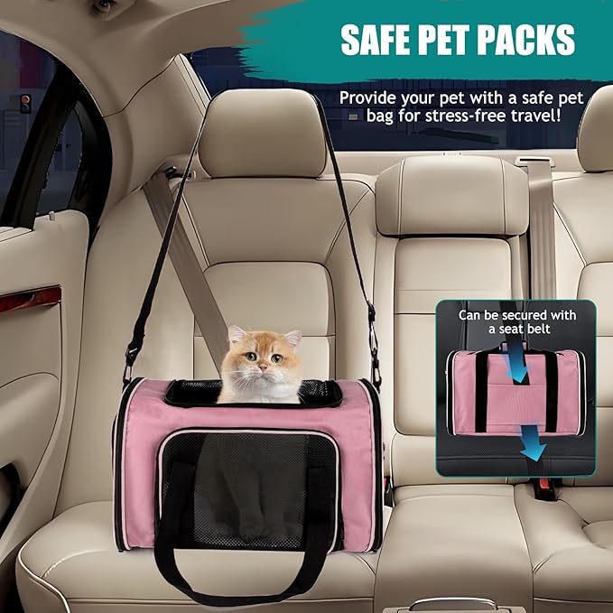 Top tasta Dog Cat Carrier Pet Carriers for Small Medium Large Cats Dogs Carrier Soft Sided Small Puppy Carrier Purse 15 lbs Portable Foldable Airline Approved Dog Cat Travel Carrier Pink 18x11x11