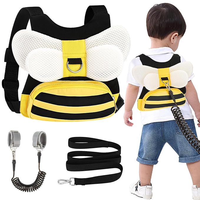 Accmor Toddler Harness Leash + Anti Lost Wrist Link, Cute Bee Kids Harness Backpack with Leash, Child Harness Leash Safety Wristband Strap Belt Protector Christmas Gift for Baby Boys Girls to Outdoor
