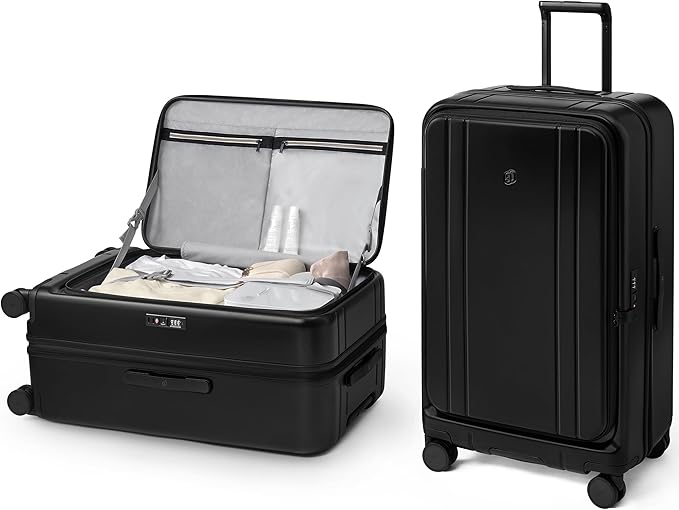 NINETYGO Large Checked Luggage 28 Inch, Top Opening Luggage Checking In Luggage, Expandable, PC Hard Shell, Larger Capacity Checked, TSA Lock, 360° Spinner Wheels (Black, Hobo Pro)
