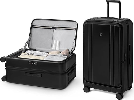 NINETYGO Large Checked Luggage 28 Inch, Top Opening Luggage Checking In Luggage, Expandable, PC Hard Shell, Larger Capacity Checked, TSA Lock, 360° Spinner Wheels (Black, Hobo Pro)