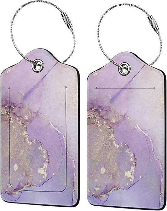 Light Purple Marble Luggage Tag Personalized Luggage Tags for Suitcases,Leather Bag Tags for Backpacks Handbag with Name ID Label Travel Essentials Baggage Tags 2 Pack