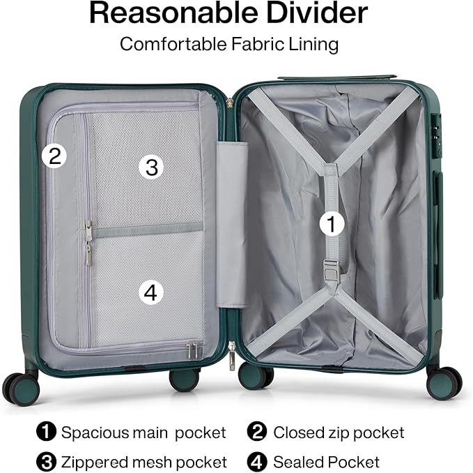 Hanke 28 Inch Luggage Large Suitcase with Spinner Wheels Tsa Luggage Suitcases Hard Case Luggage for Women Men Rolling Checked Suitcase (Blackish Green)