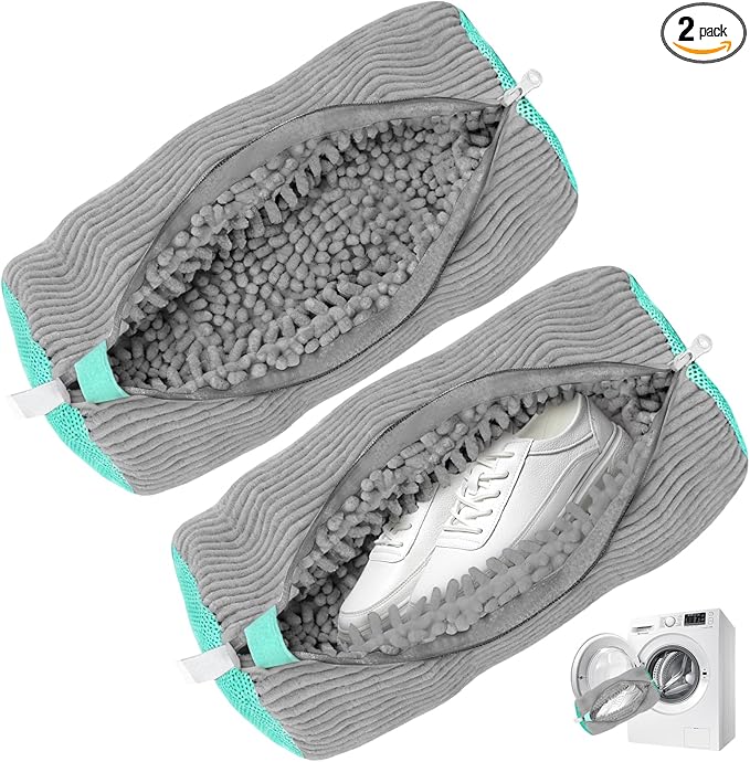 Shoe Washing Machine Bag, Shoe Cleaning Bag, Reusable Laundry Shoes Bag for Washer & Dryer Cleans & Protects All Shoes Types 2PCS (Grey)