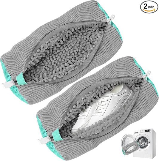Shoe Washing Machine Bag, Shoe Cleaning Bag, Reusable Laundry Shoes Bag for Washer & Dryer Cleans & Protects All Shoes Types 2PCS (Grey)