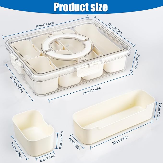 Bandesun Divided Serving Tray with Lid and Handle - Clear Organizer for Candy, Fruits, Nuts, Snacks - Snackle Box Charcuterie Container for Portable Snack Platters - Perfect for Party, Entertaining