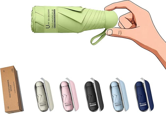 BAODINI Travel Essentials Mini Umbrella for Purse With Case Small Compact UV Sun Protection Lightweight Tiny Pocket Manual Open Close Umbrella for Women Kids and Men Fit Purse Backpack