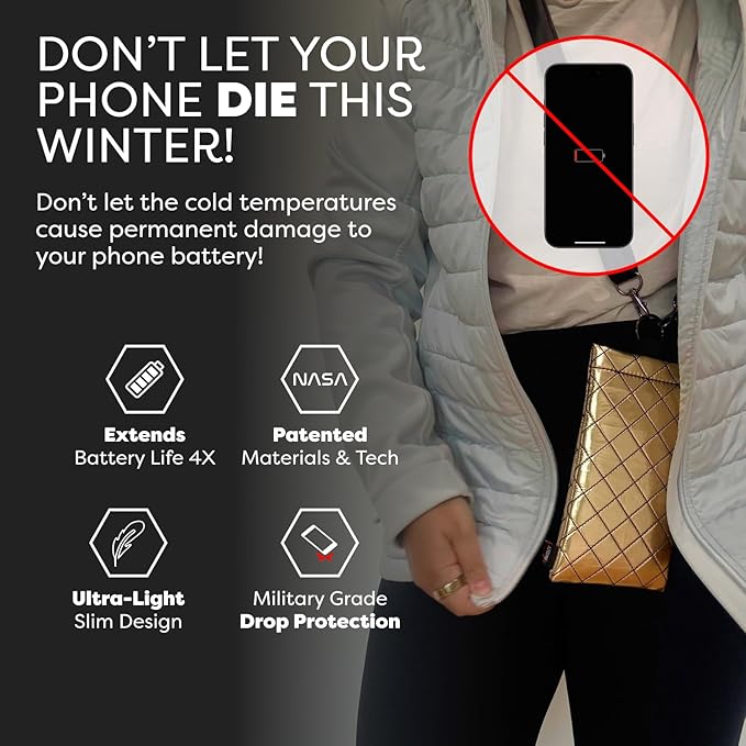 PHOOZY Apollo II Thermal Phone Case Cold Weather Insulated Pouch | Extends Battery Life 4X | NASA Tech Skiing Snowboard Accessories | Military Grade | Medium - Gold