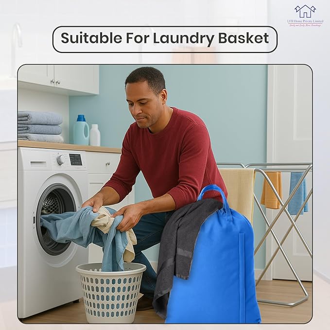 LFH Home Large Premium Cotton Canvas Laundry Bag with Drawstring and Handles Heavy Duty, Multi-Use, and Washable for Home, Travel, College or Storage 28x36 (Pack of 4)-Sky Blue