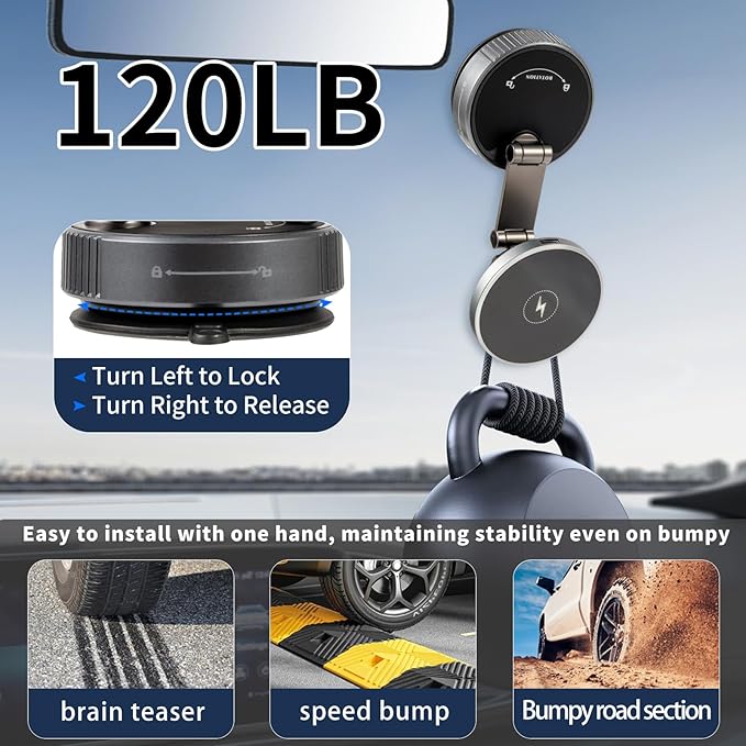 Domiunier For iPhone MagSafe Car Mount Charger[15W Fast Wireless Charging, 120LBS Strongest Suction, 2800gf Strong Magnetic]360° Rotation Adjustable Car Phone Holders for Your Car Dashboard/Windshield