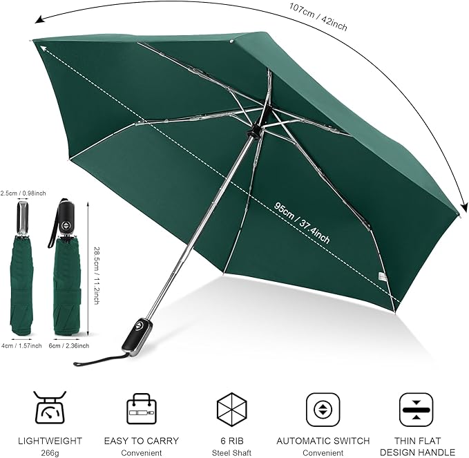 LEAGERA Compact Travel Umbrella for Purse - Flat Handle, Waterproof for Light Rain