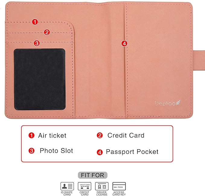 Deziliao Faux Leather Passport and Vaccine Card Holder, Pink, Waterproof, Rfid Blocking, Slim, Unisex