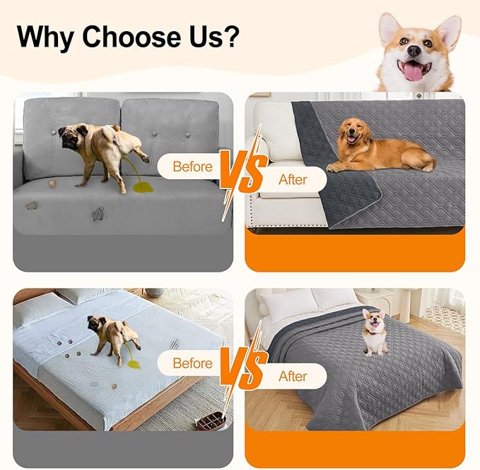 Smiry Waterproof Dog Blanket, 30x70 Inch Soft Pet Bed Cover Reversible, Washable Sofa Couch Furniture Protector for Small Medium Large Dog Puppy Cat, Geometric, Grey/Dark Grey