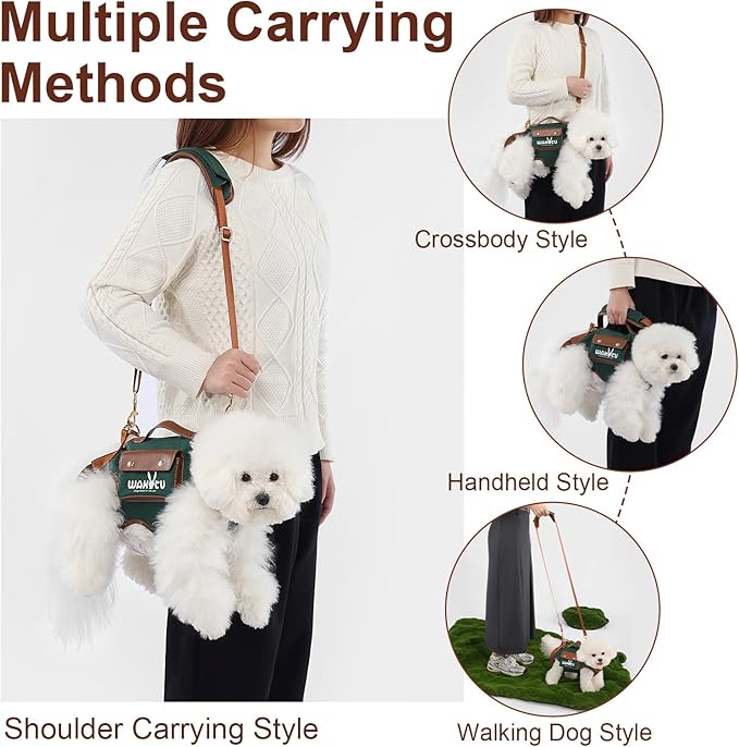 Wakytu Dog Lift Harness Dog Carrier Dog VES Harness Adjustable Dog Leash with Small Puppy Treat Bag（Green,XS）