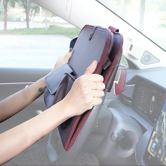 GMQ Backseat Car Organizer with Detachable Steering Wheel Tray 1 Pack,Car Back Seat Laptop Desk, Multifunctional Office Bag,Back Seat Car Storage & Tablet Holder for Kids (Coffee Brown)