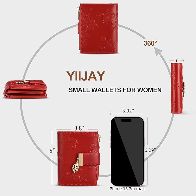 yiijay Small Wallet Women RFID Blocking Leather Bifold Wallet Credit Card Holder for Women Ladies Compact Wallet Mini Purse With Zipper Pocket
