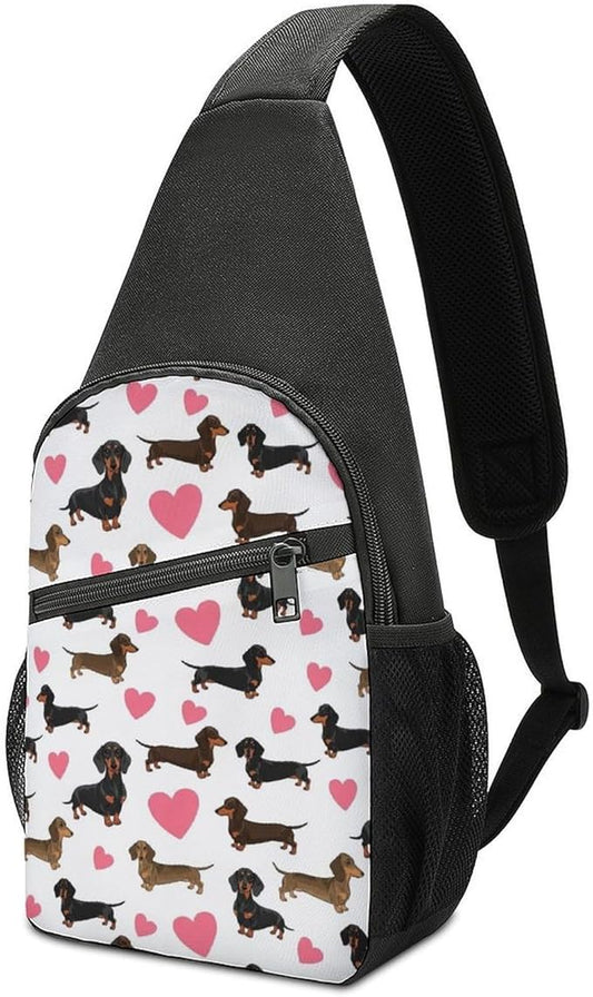 SWEET TANG Lightweight Sling Shoulder Backpack, Adjustable Gym Bags Dachshund Lovers Dachshunds, Large Capacity Chest Cross Body Bag Daypack, Outdoor Multipurpose Bag