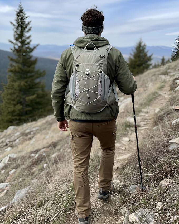 Hydration Backpack with 2L Water Bladder - Lightweight 15L Daypack with Phone-Sized Hip Belt Pockets, Anti-Chafe Cotton Edging & No-Bounce Straps - Small Water Backpack for Hiking, Running, Skiing