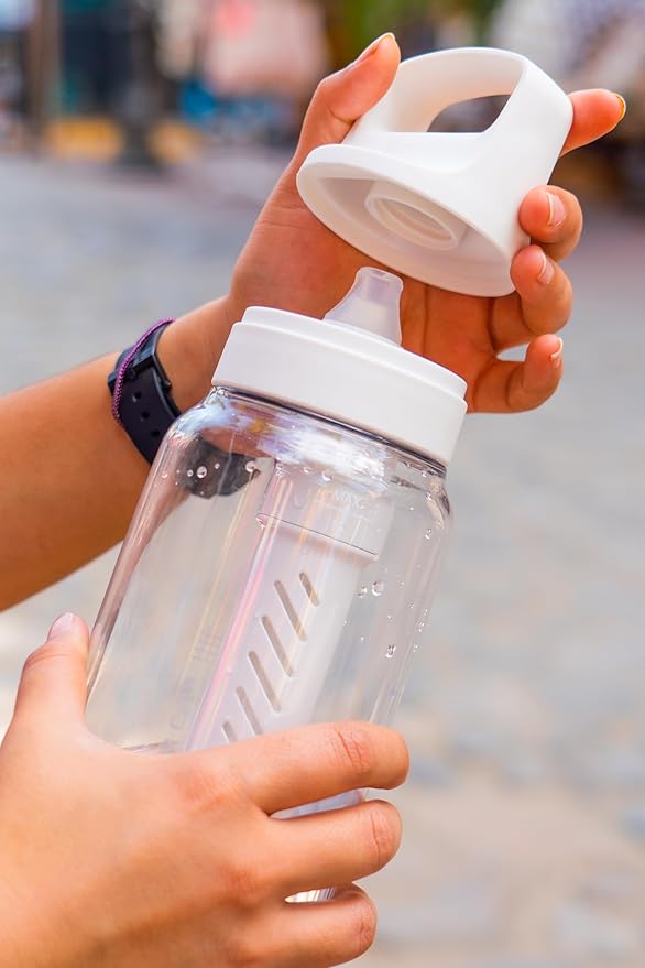 LifeStraw Go Series – BPA-Free Water Filter Bottle for Travel and Everyday use removes Bacteria, parasites and microplastics, Improves Taste, 1L 2-Pack; Nordic Noir and Clear
